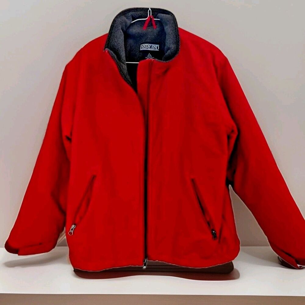 Lands' End Women's Jacket Full Zip Long Sleeve Warm Red Rain Coat Sz Petite 6-8